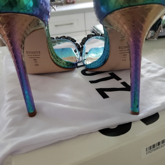 Schutz Shary Iridescent Crystal-Embellished Sandals in Rainbow Light - Picture 12 of 13